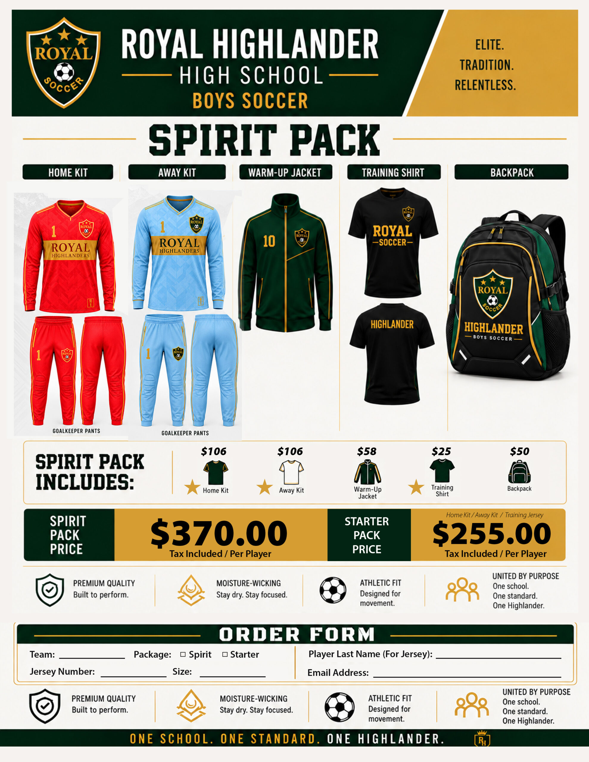 Royal Highschool Soccer Uniform Order Form - Image 2