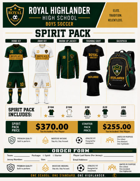 Royal Highschool Soccer Uniform Order Form