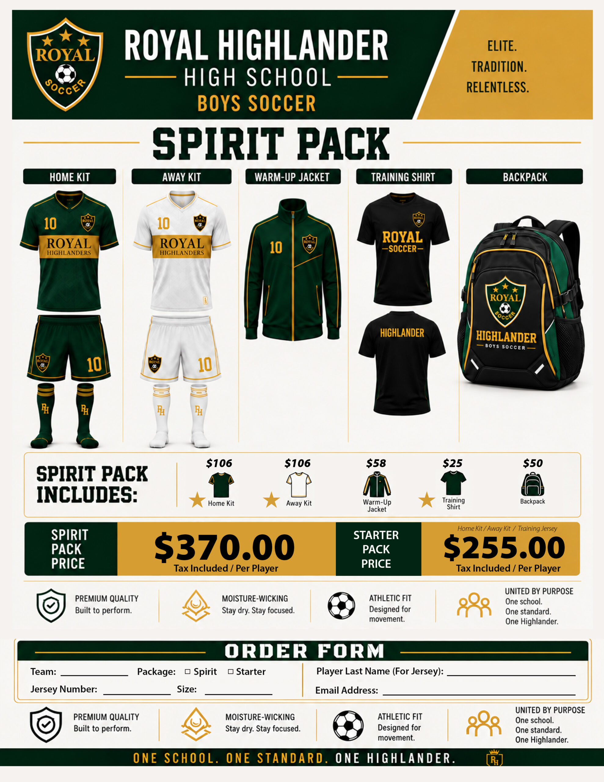 Royal Highschool Soccer Uniform Order Form